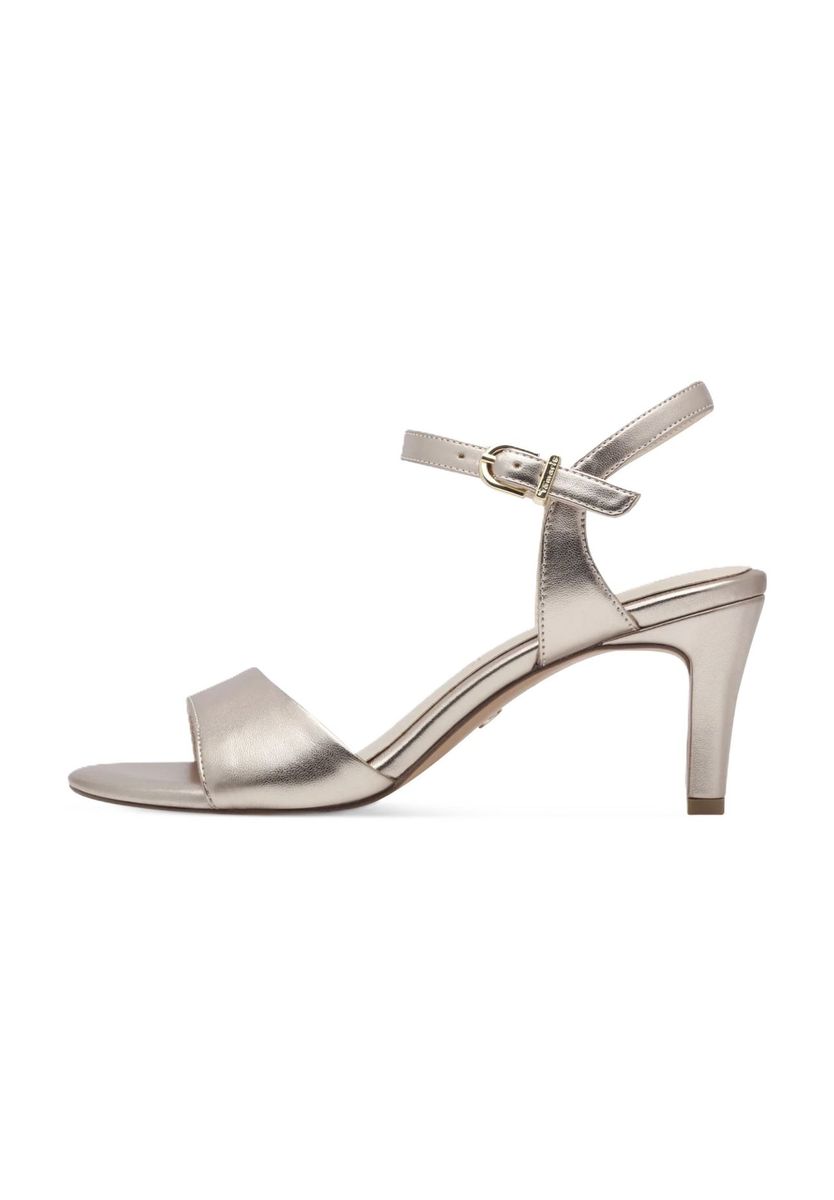 Elegante metallische Sandale mit Absatz und Knöchelriemen