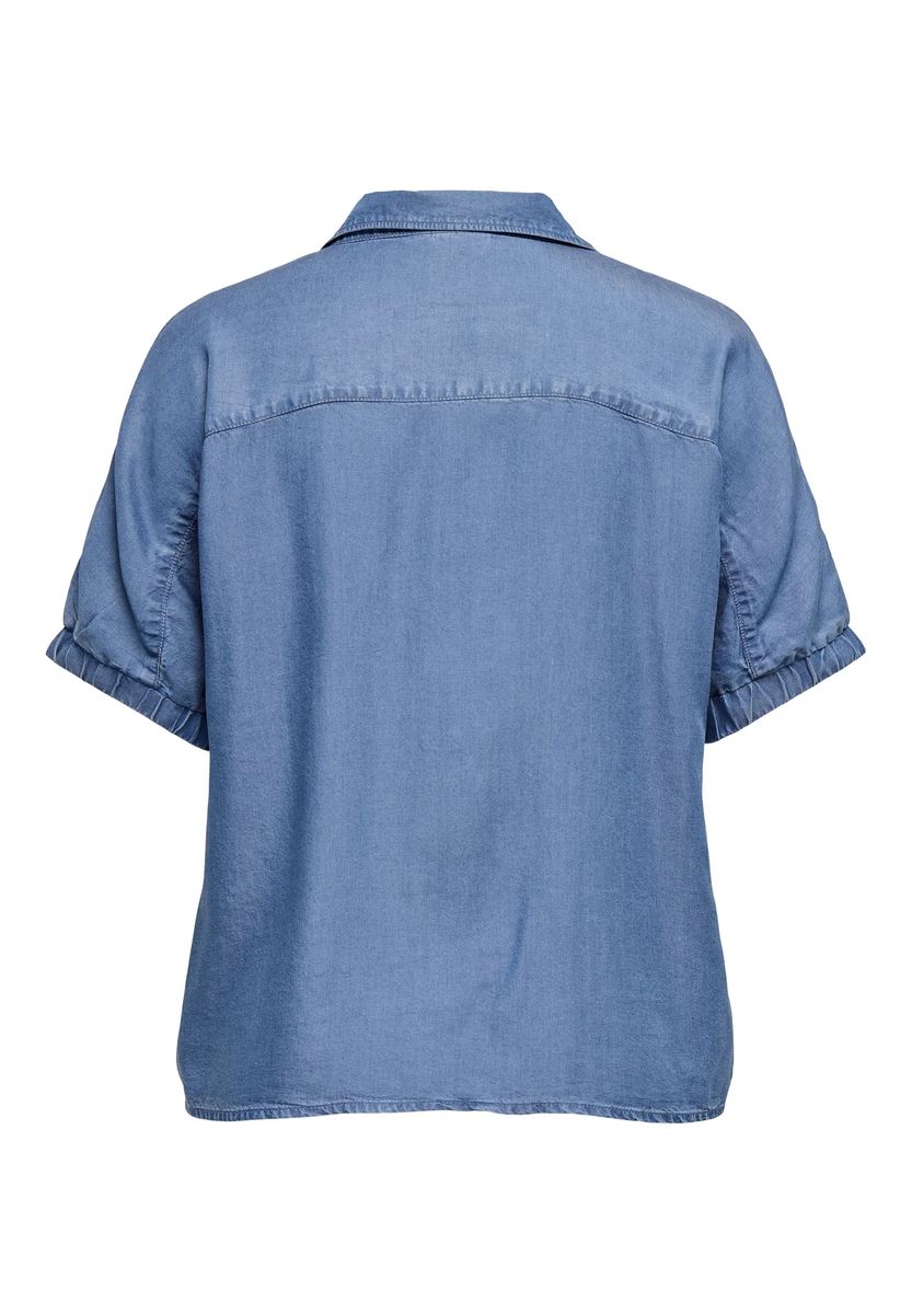 Lockere Kurzarm-Chambray-Bluse mit Knopfleiste