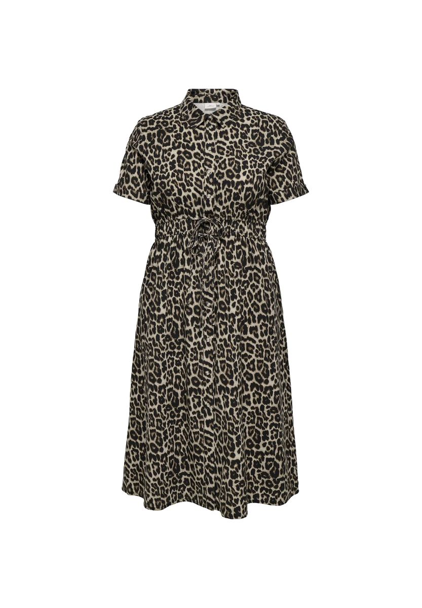 Leopardmuster Hemdblusenkleid mit Tunnelzug
