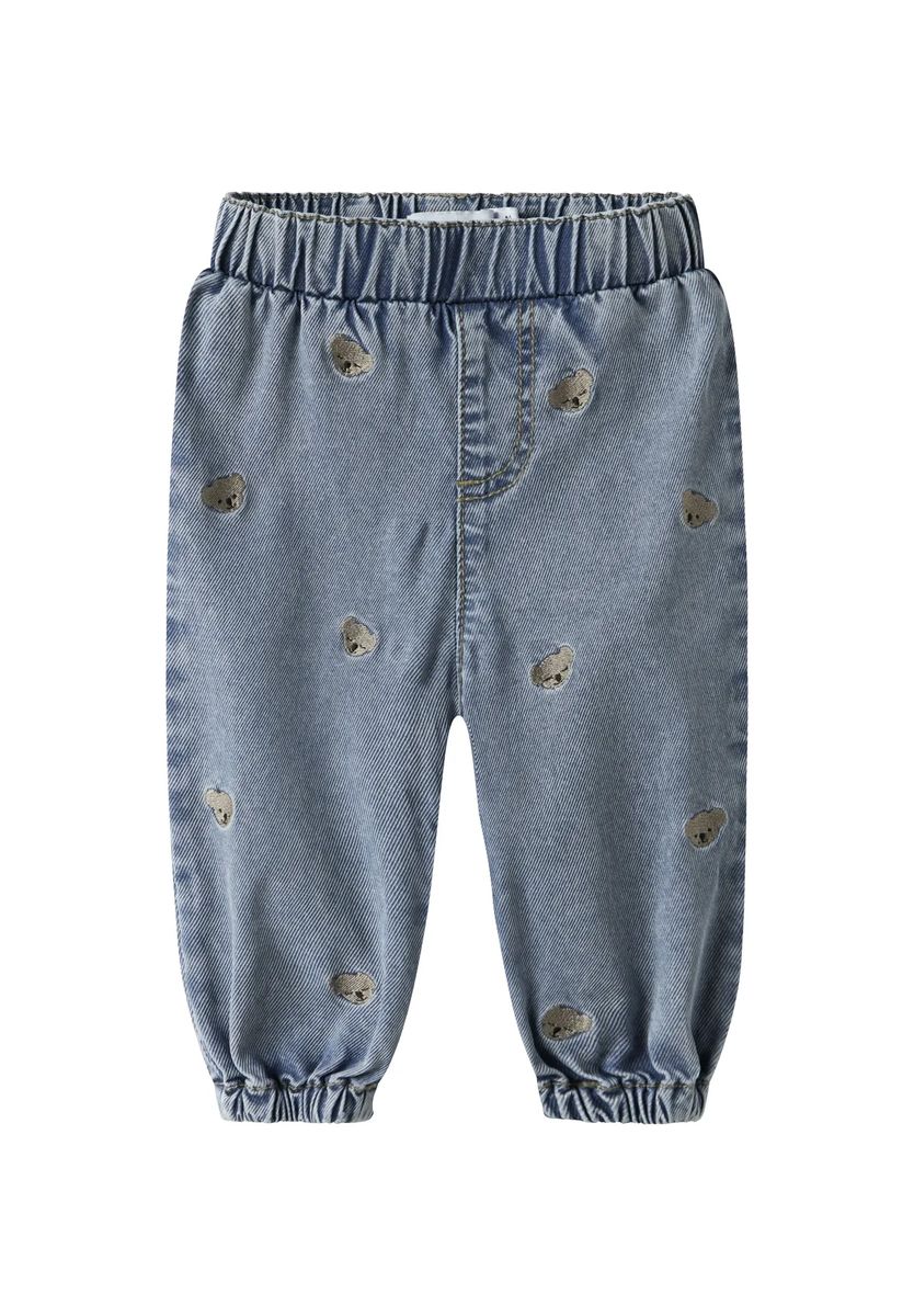 Baggy-Jeans mit Bären-Stickerei