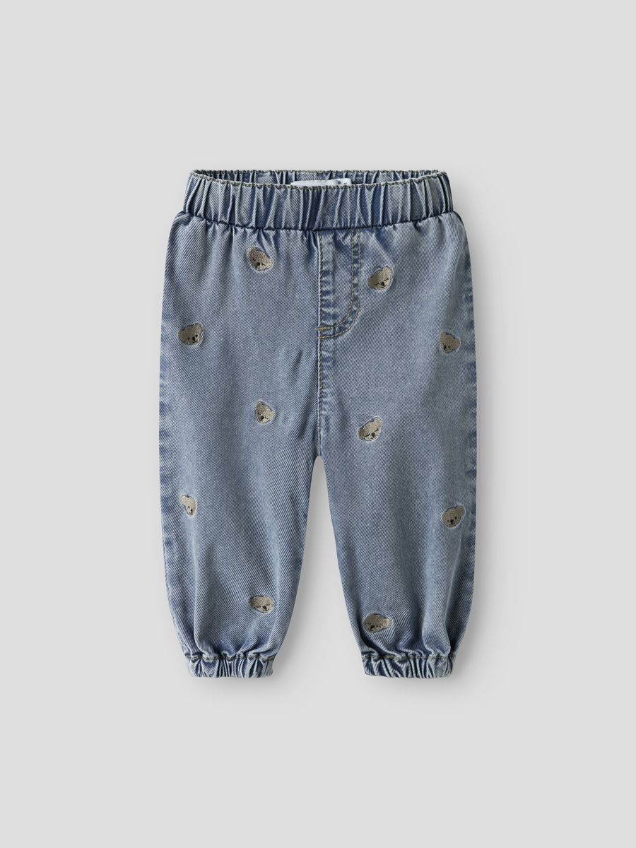 Baggy-Jeans mit Bären-Stickerei