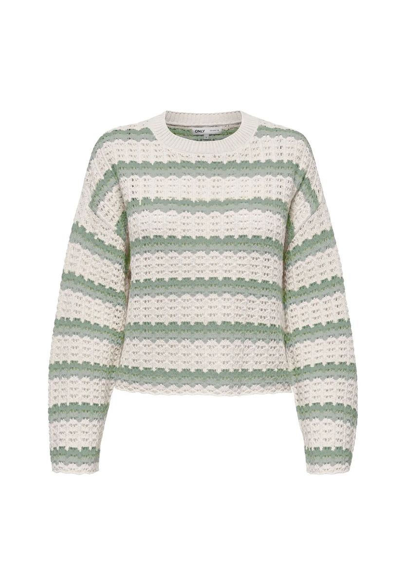 Gestreifter Pointelle-Strickpullover mit Wellenmuster
