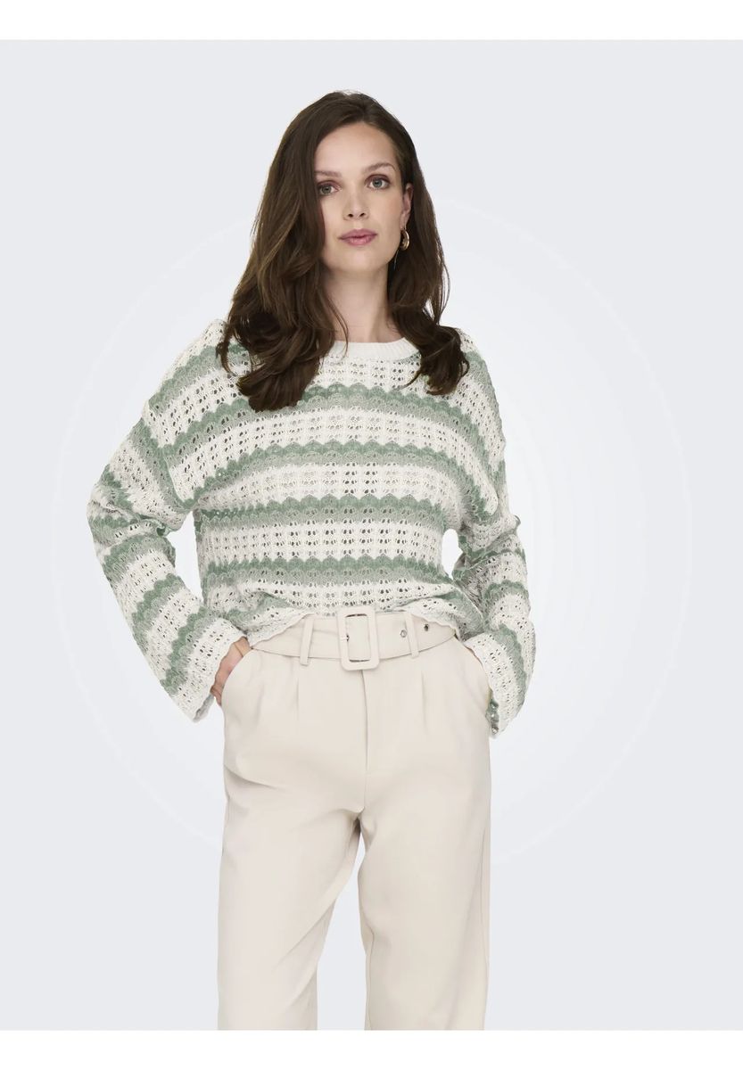 Gestreifter Pointelle-Strickpullover mit Wellenmuster