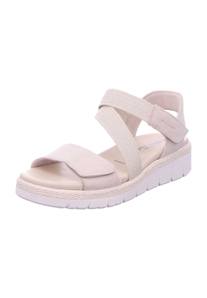 Damen Keilsandalen Beige Riemen Klettverschluss
