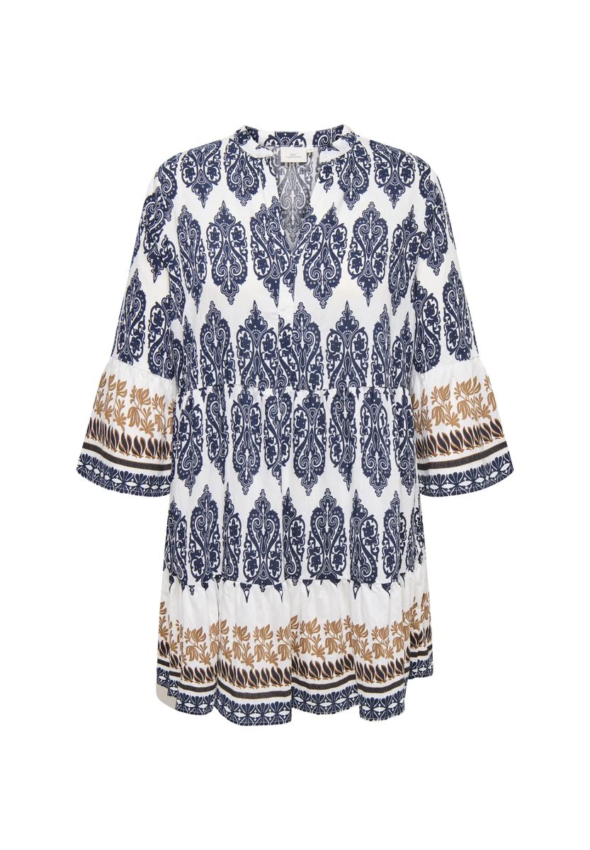 Stufenkleid mit Paisley-Muster und Split-Neck