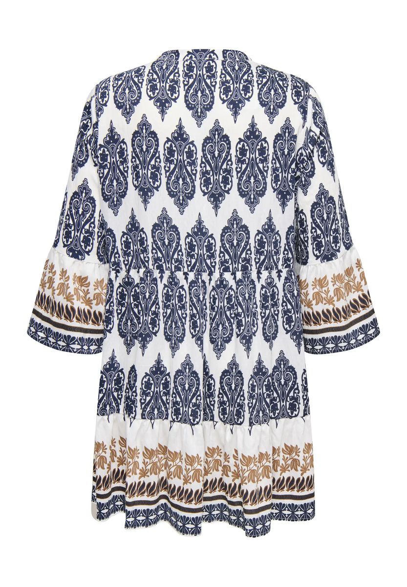 Stufenkleid mit Paisley-Muster und Split-Neck