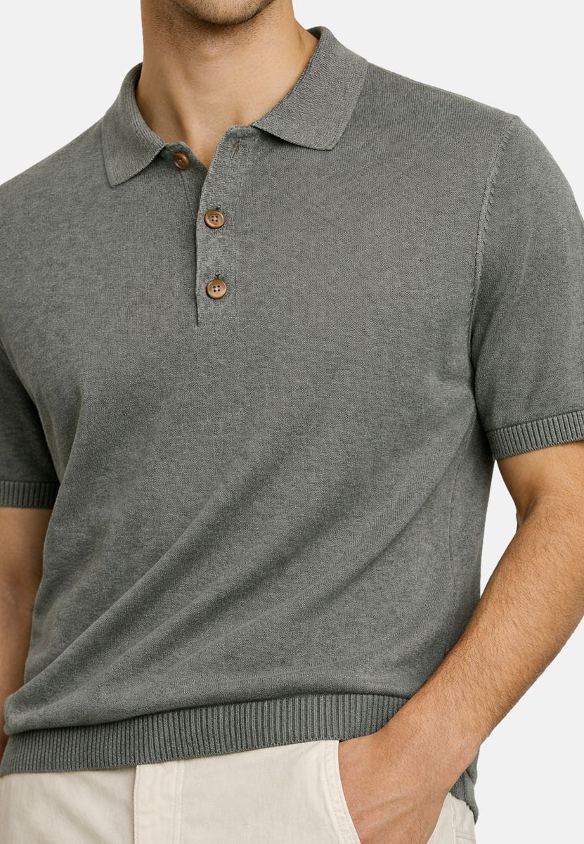 Kurzärmliges Strick-Poloshirt aus Baumwolle