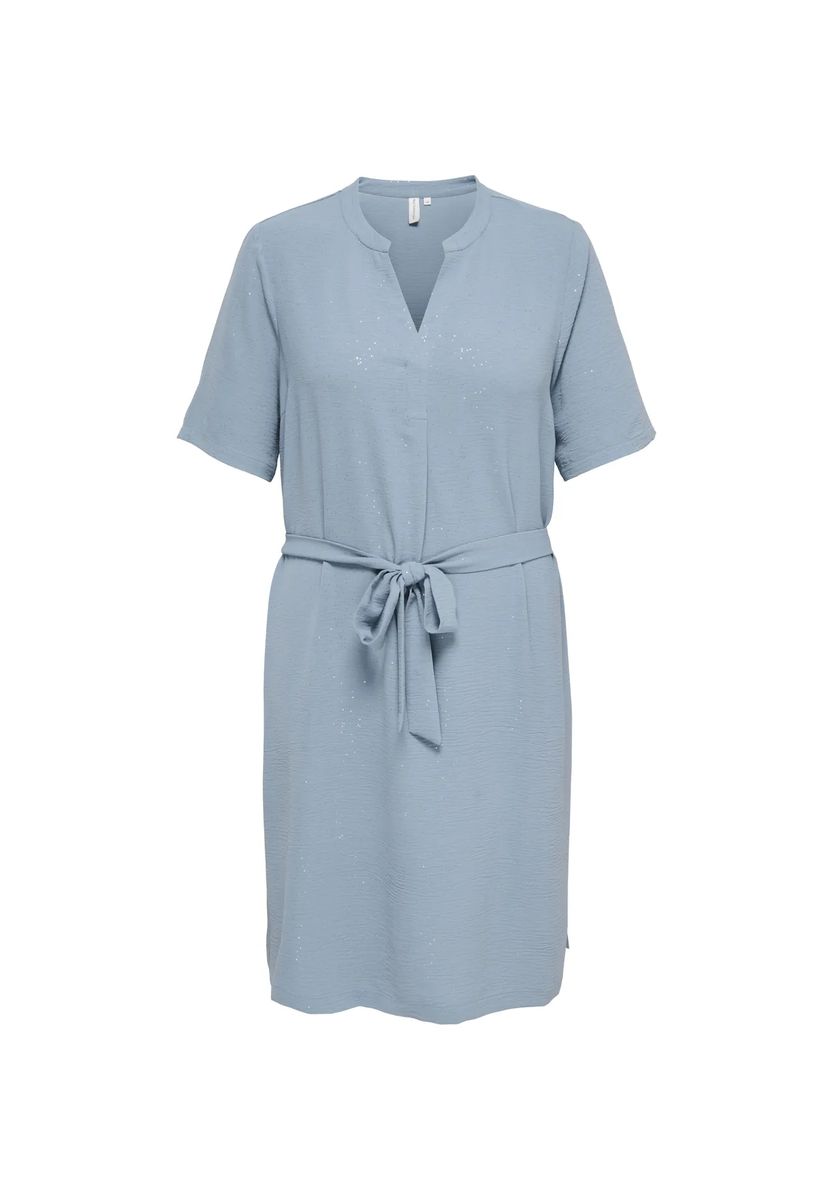 Funkelndes Kurzarm-Blusenkleid mit Gürtel