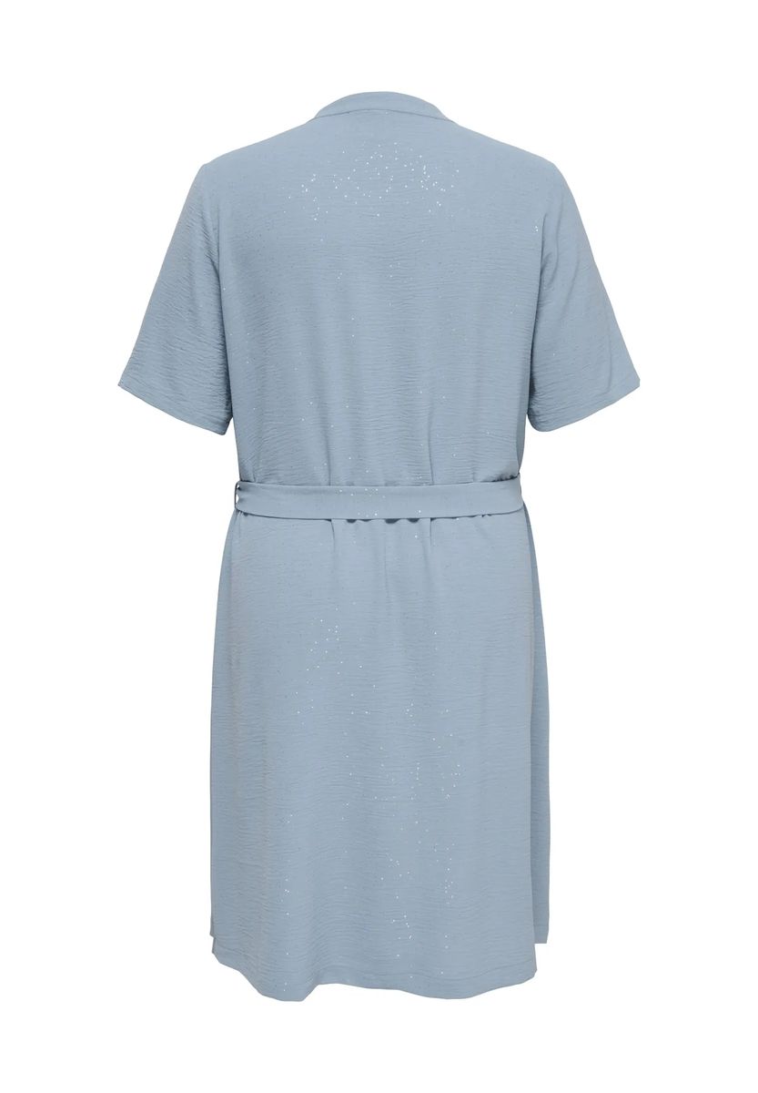 Funkelndes Kurzarm-Blusenkleid mit Gürtel