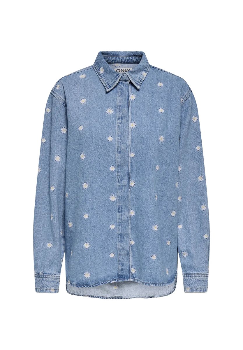 Jeanshemd mit Gänseblümchen-Stickerei