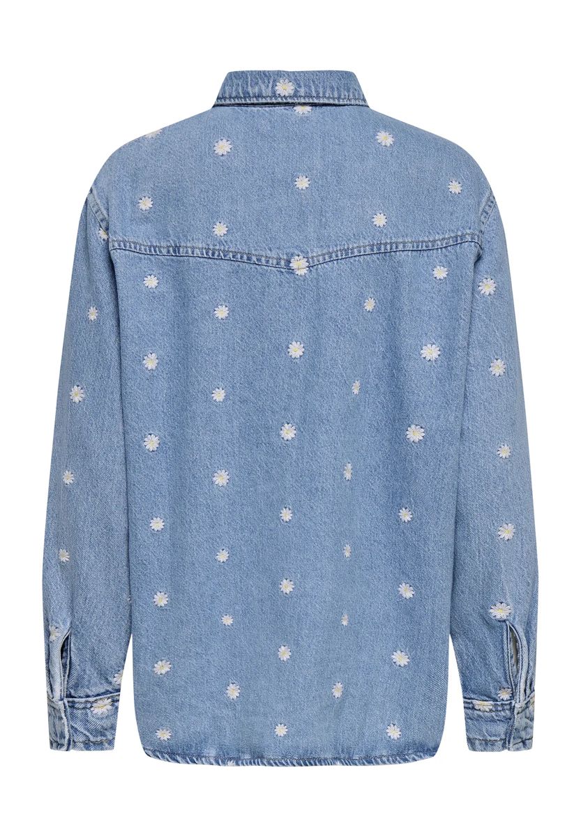 Jeanshemd mit Gänseblümchen-Stickerei