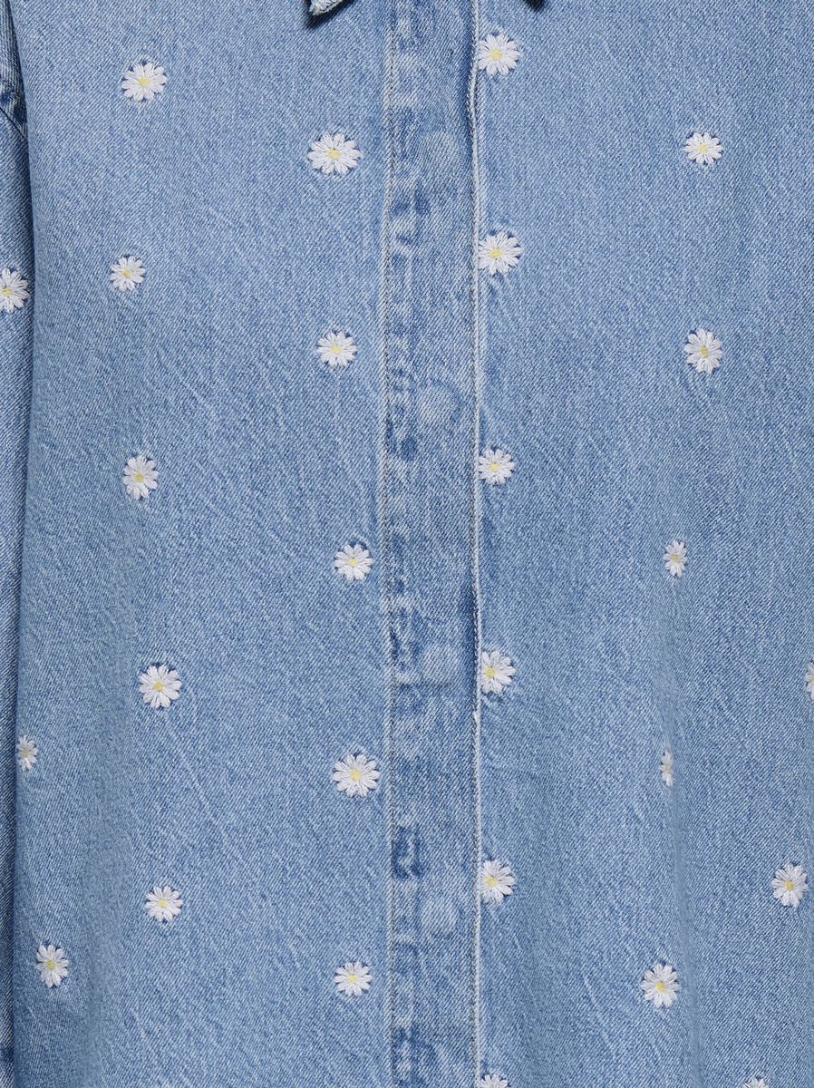Jeanshemd mit Gänseblümchen-Stickerei