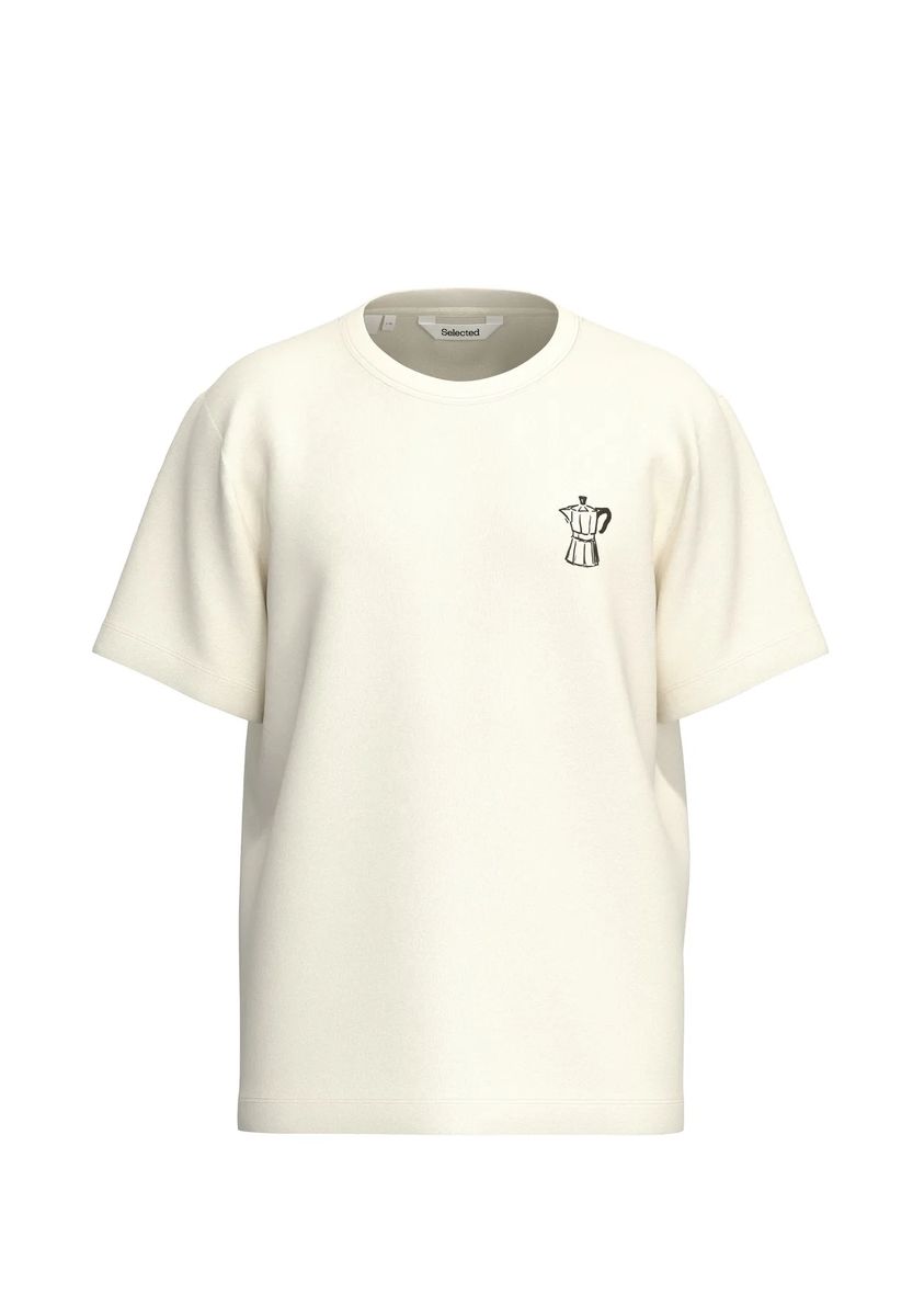 T-Shirt mit Mokka-Kannen-Stickerei