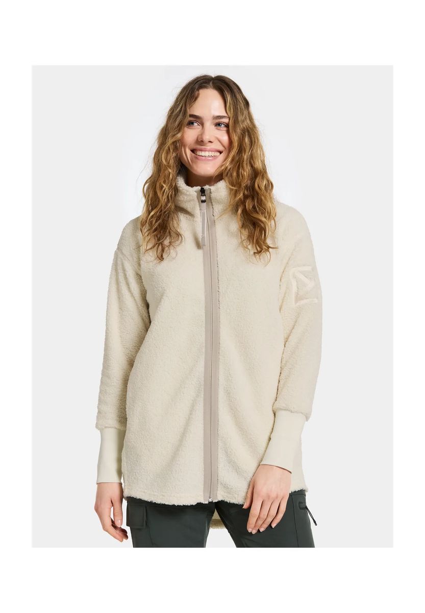 Lang geschnittene Teddy-Fleecejacke mit Stehkragen