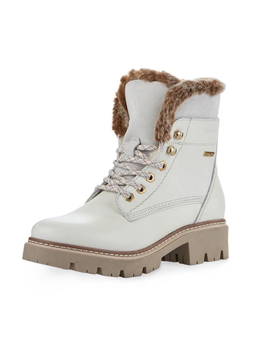 Schnürstiefelette aus Leder mit Kunstfell