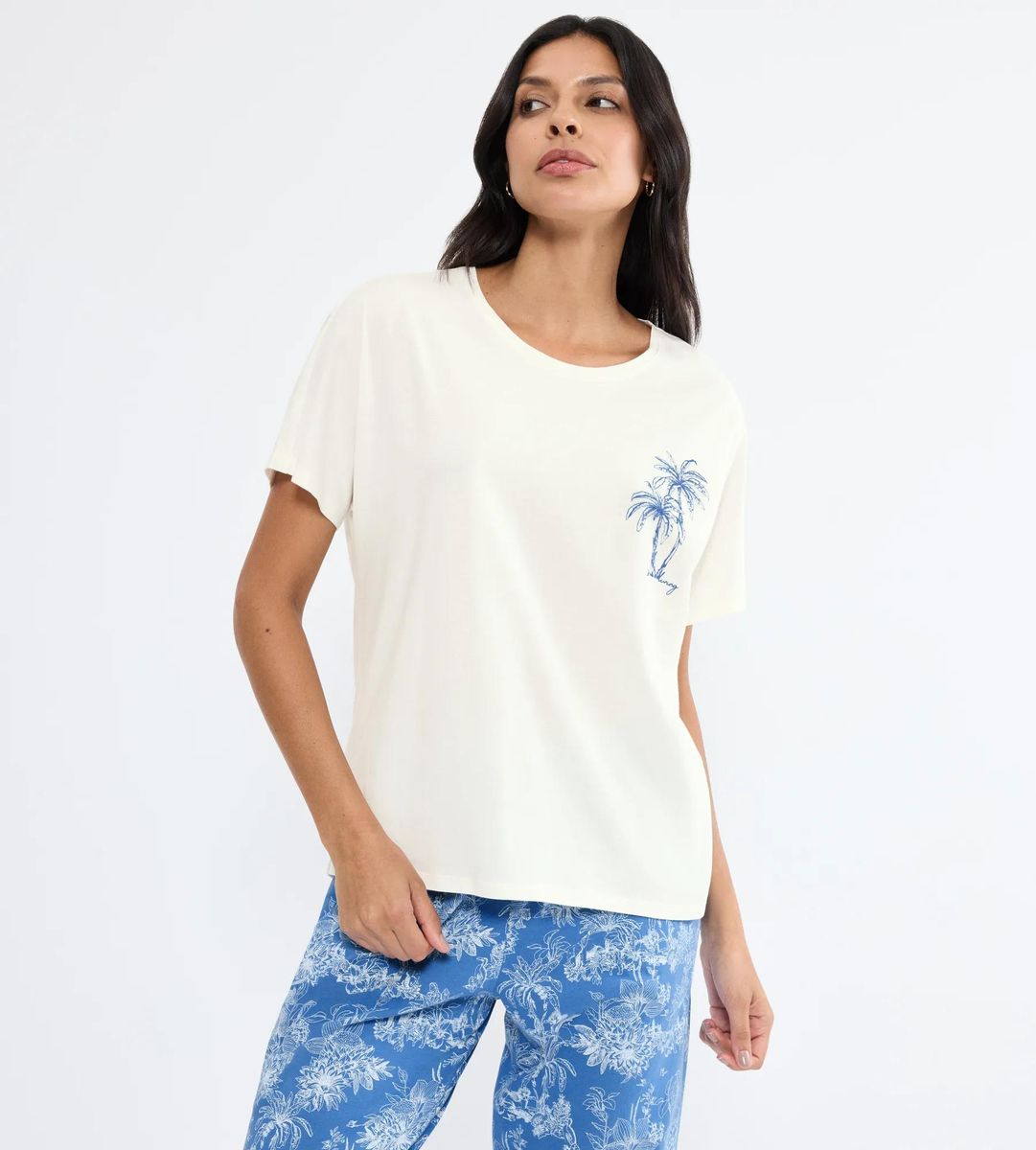 Lockeres Schlafshirt mit Palmen-Print