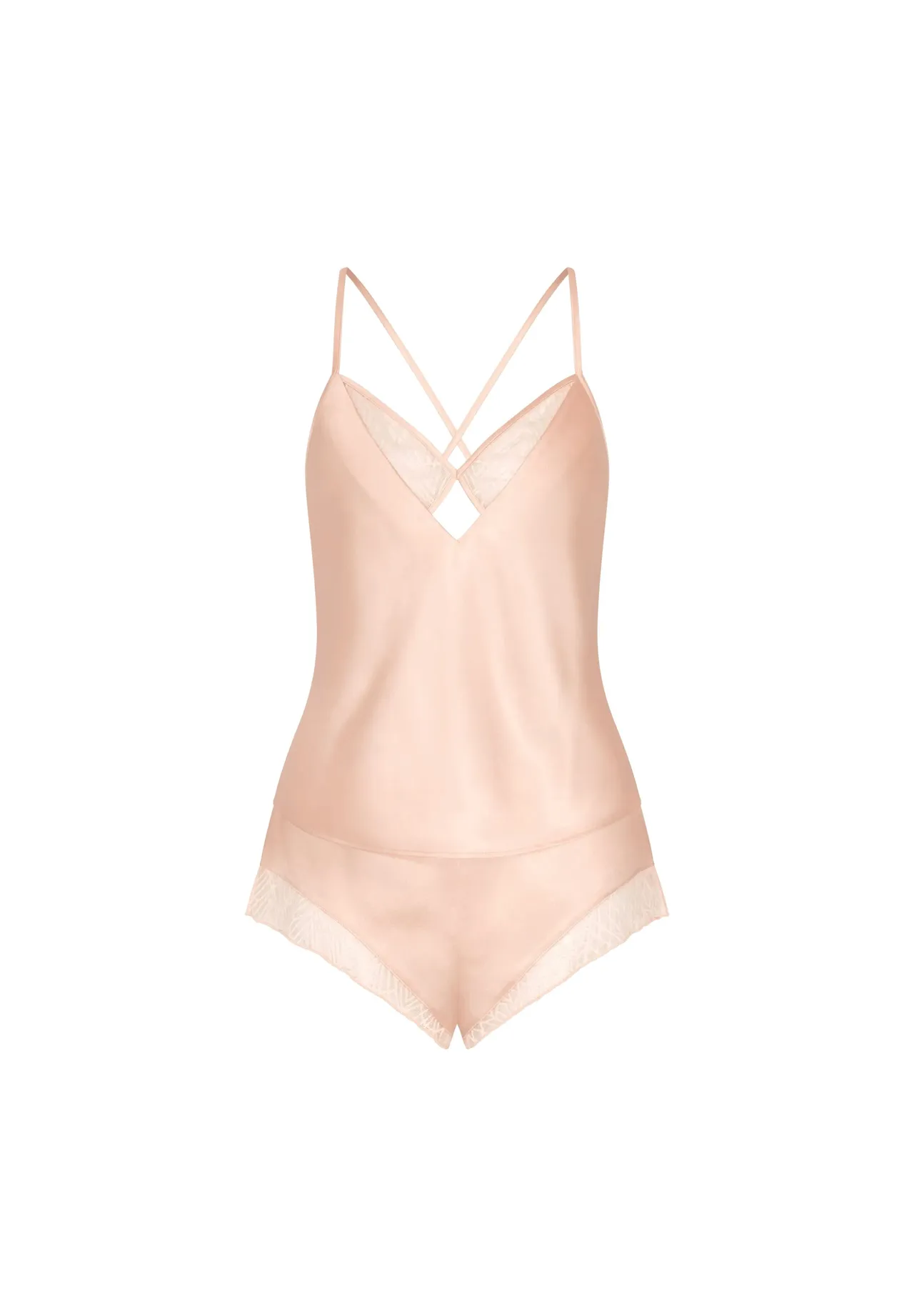 Satin-Top und Shorts mit Spitze
