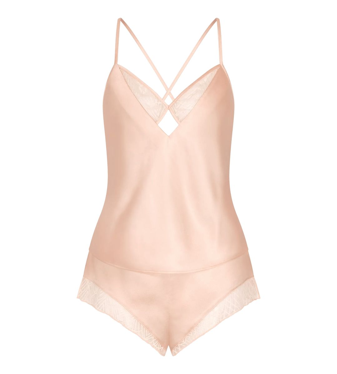 Satin-Top und Shorts mit Spitze
