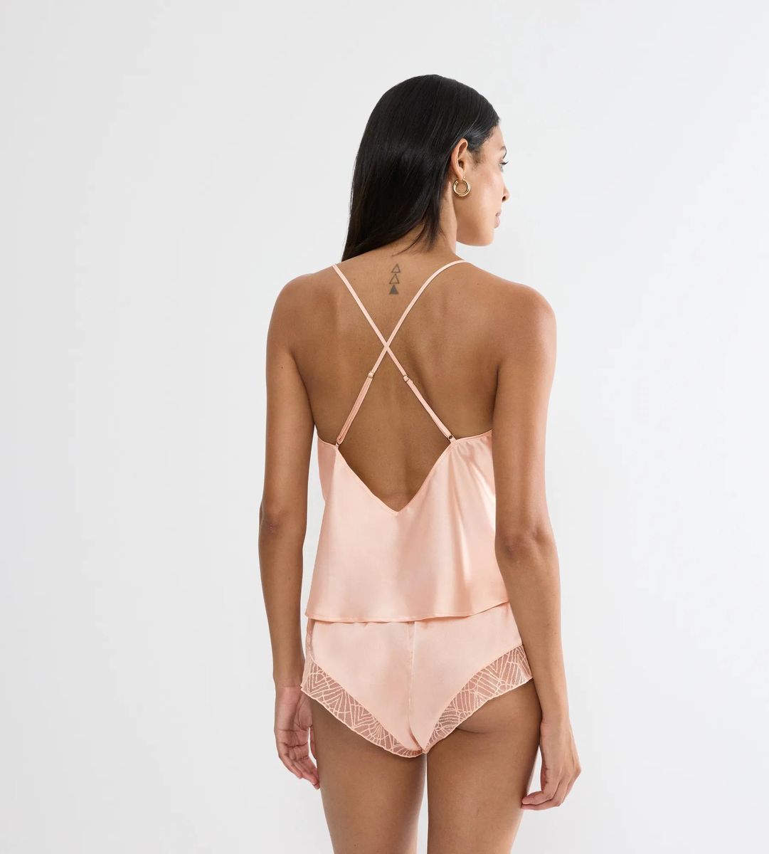 Satin-Top und Shorts mit Spitze
