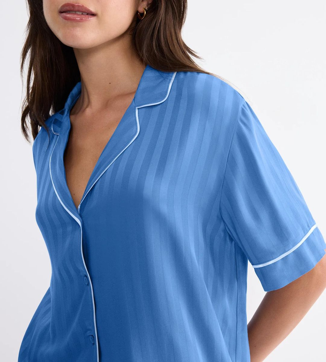 Jacquard-gestreiftes Boyfriend-Schlafanzugoberteil
