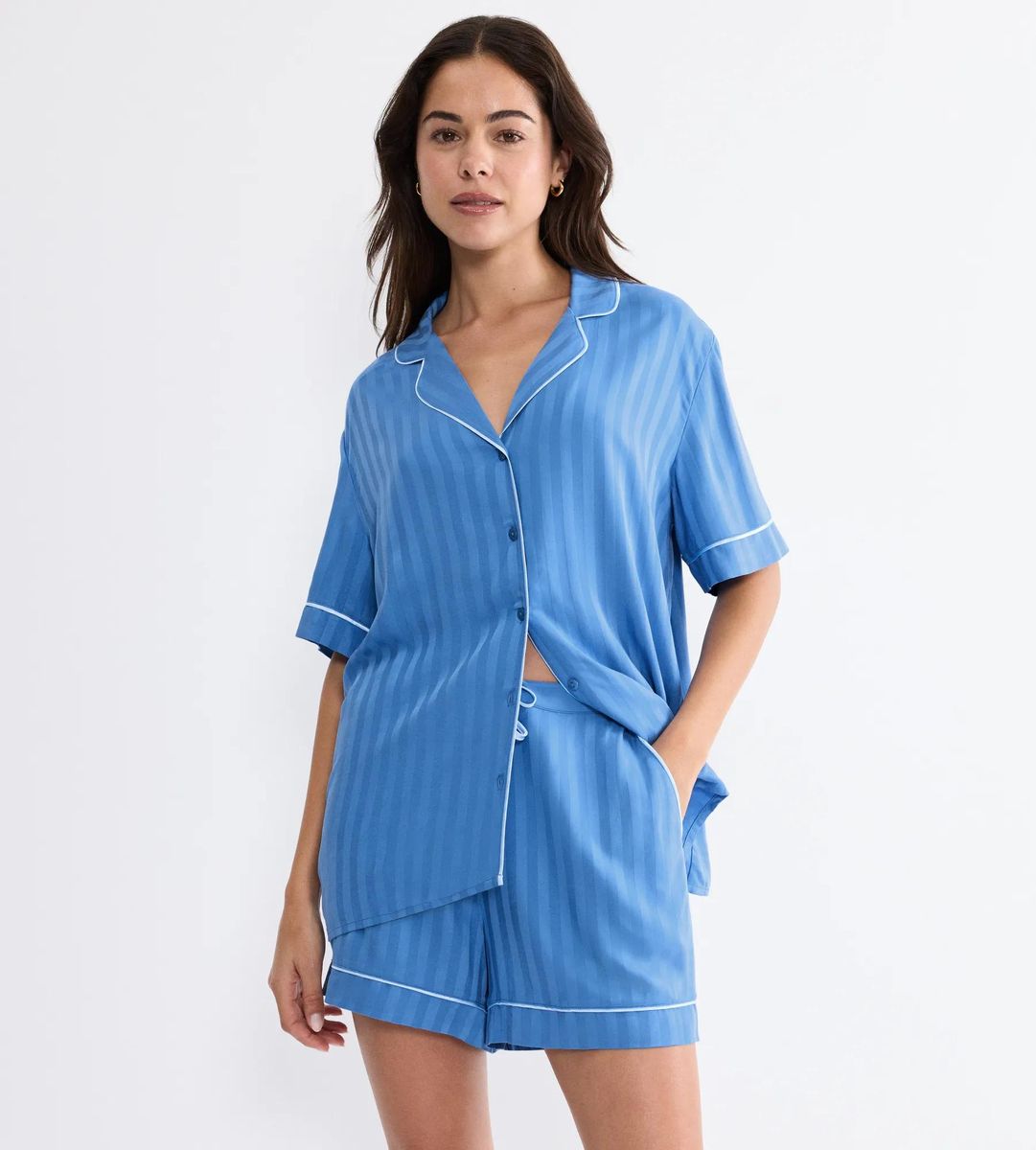 Jacquard-gestreiftes Boyfriend-Schlafanzugoberteil