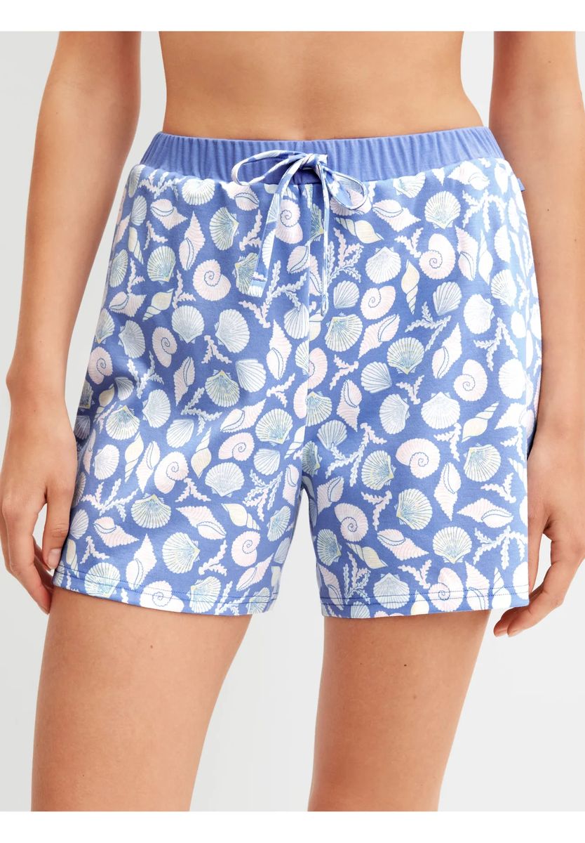 Pyjama-Shorts mit Muschel-Print und Kordelzug