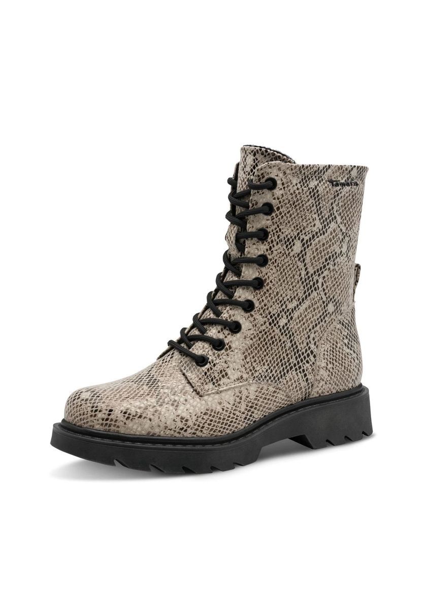 Schnürstiefeletten mit Schlangenmuster