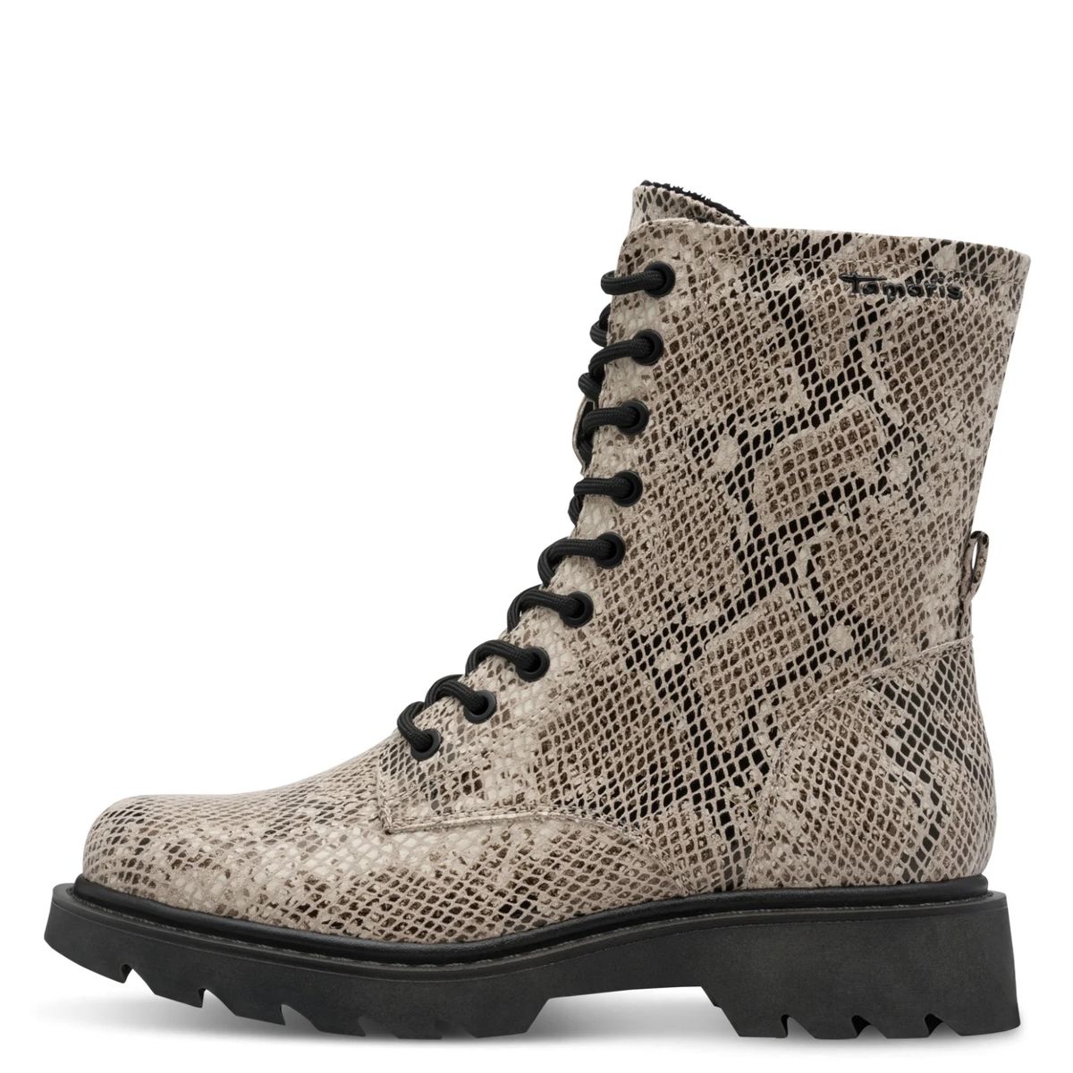 Schnürstiefeletten mit Schlangenmuster