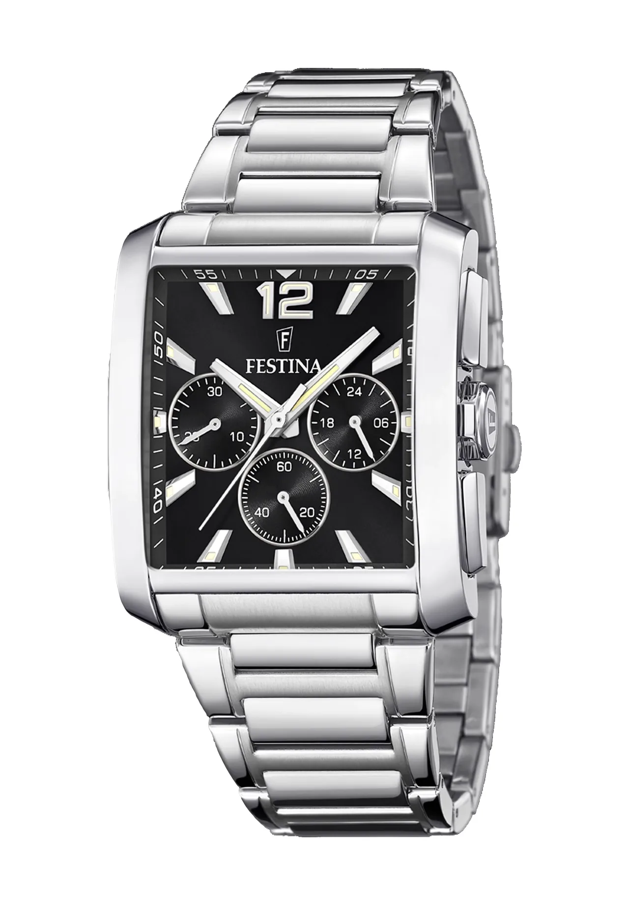 Rechteckige Edelstahl-Chronographen-Uhr