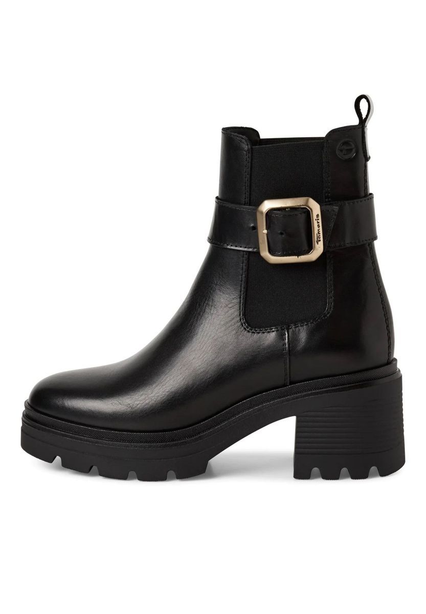 Schwarze Chelsea Lederstiefel mit Schnalle