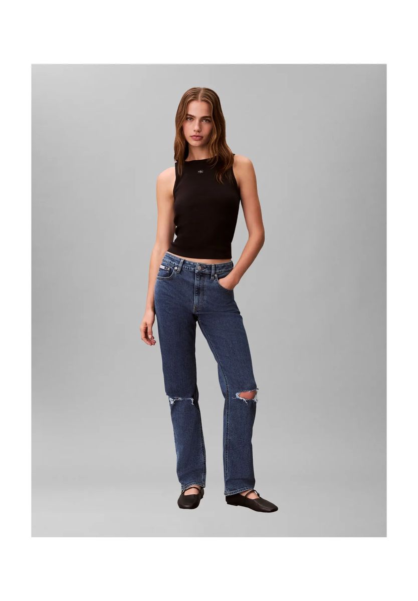 High-Rise Straight-Leg Destroyed-Jeans