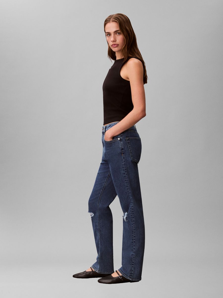 High-Rise Straight-Leg Destroyed-Jeans