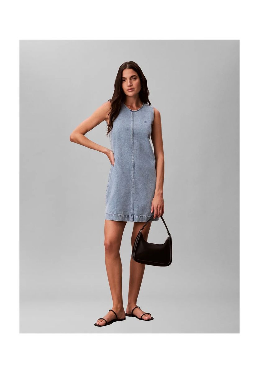 Ärmelloses Jeans-Minikleid in Hellblau