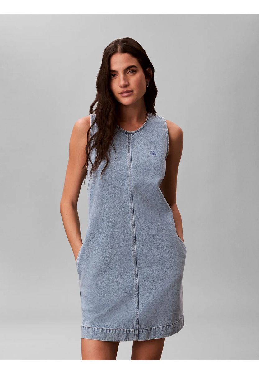 Ärmelloses Jeans-Minikleid in Hellblau