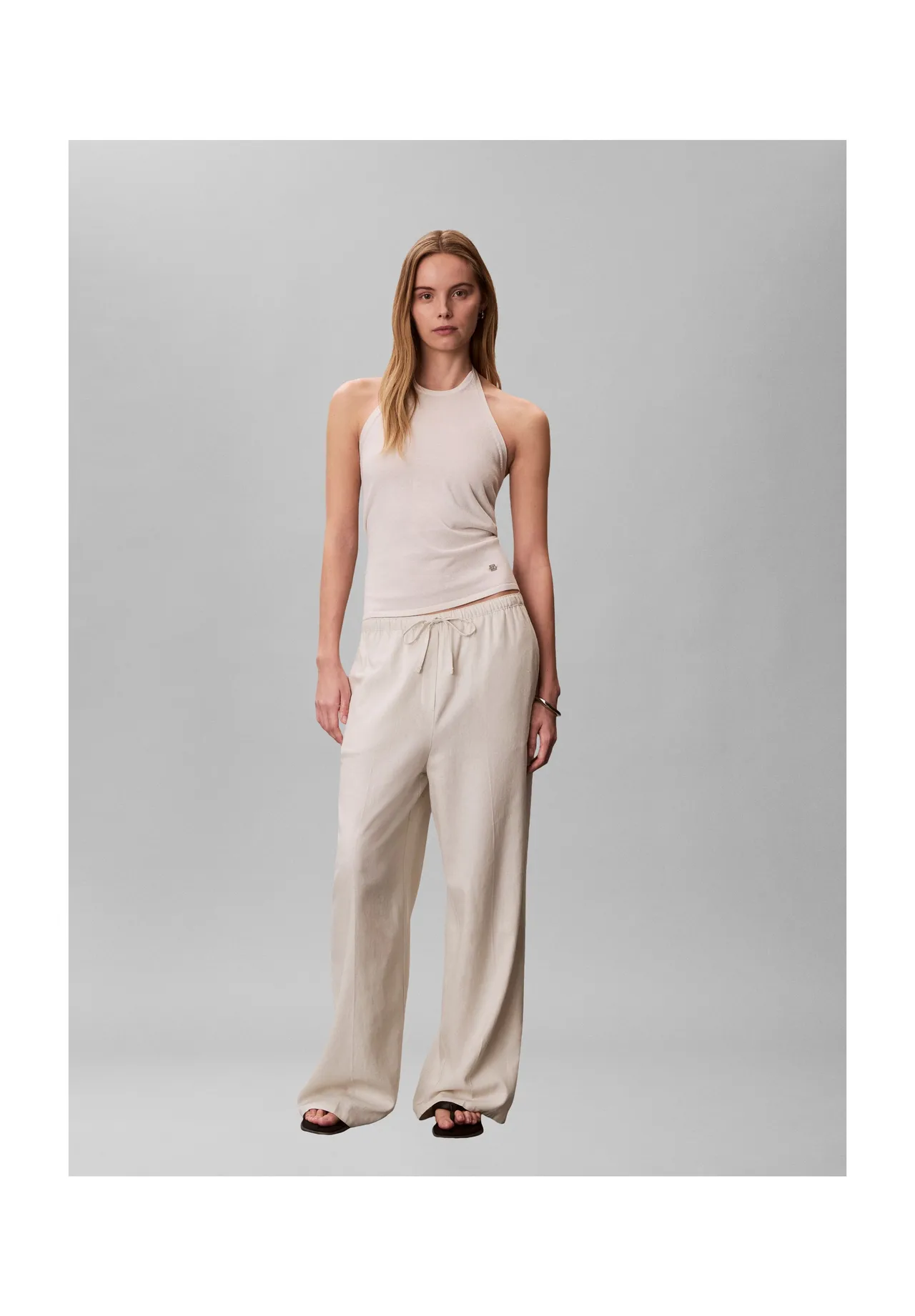 Weite Leinenhose mit Kordelzug