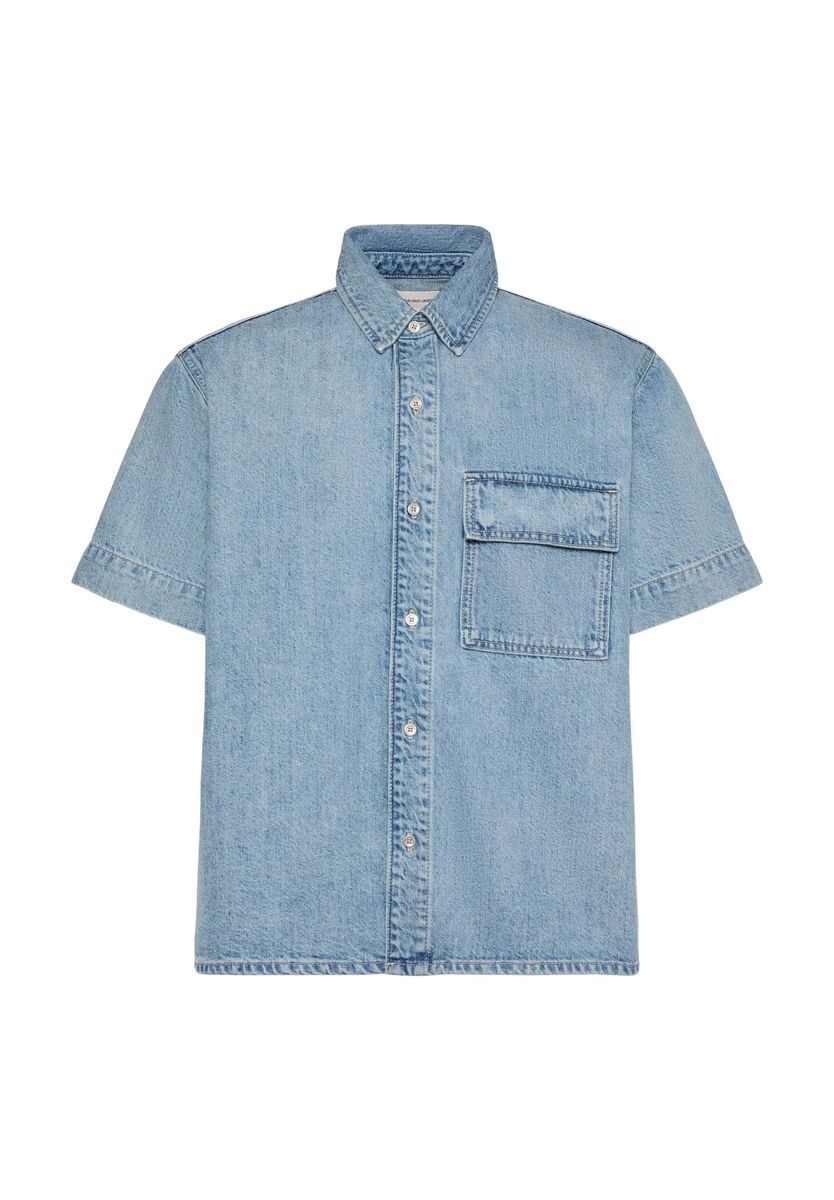 Kurzarm-Hemd aus Leinen-Denim