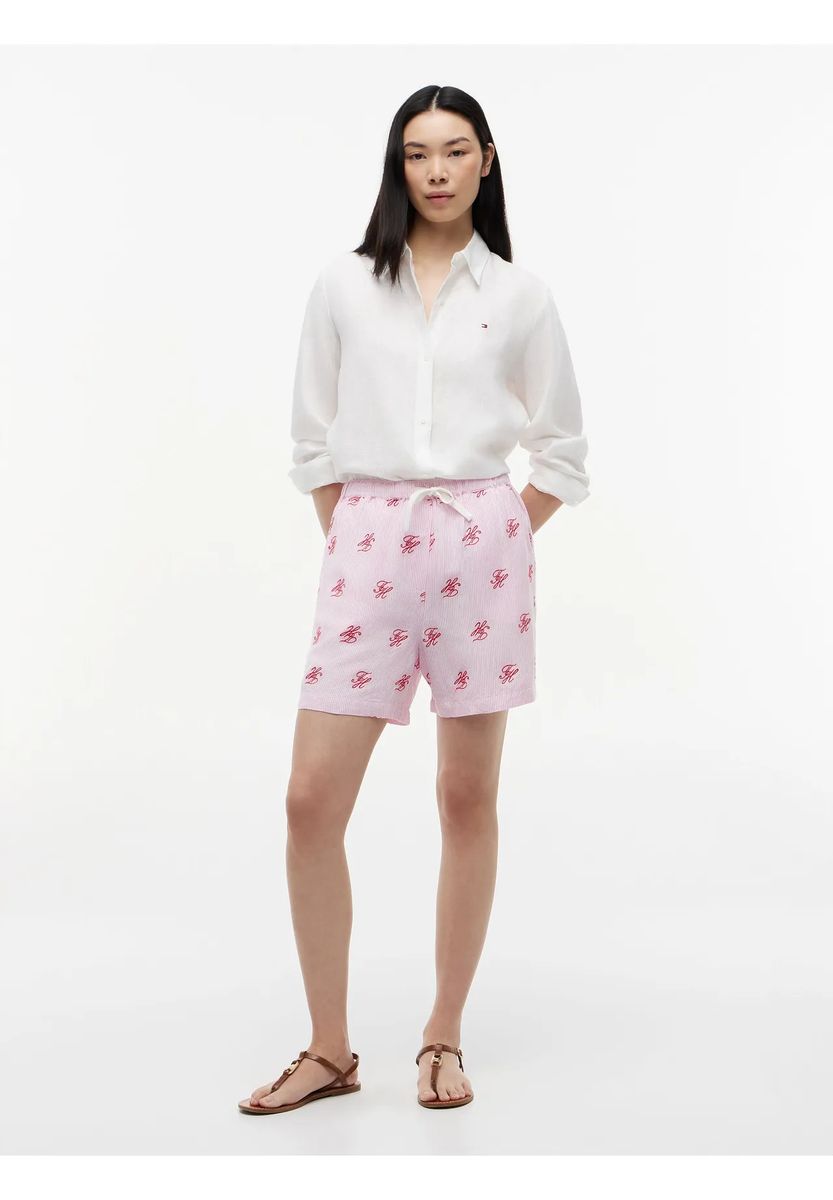 Seersucker-Shorts mit Monogramm und Tunnelzug