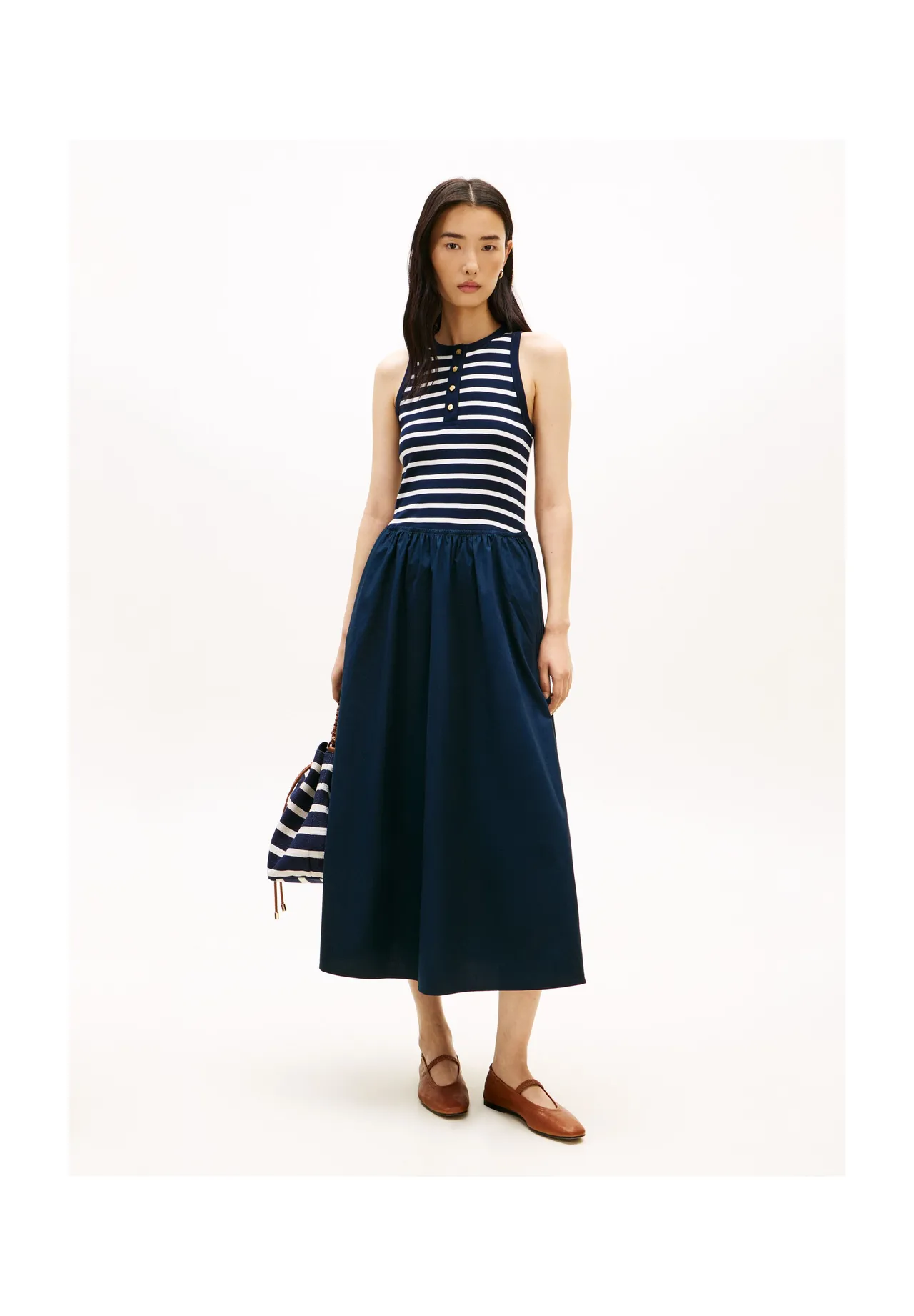 Maritimes gestreiftes Henley-Midikleid