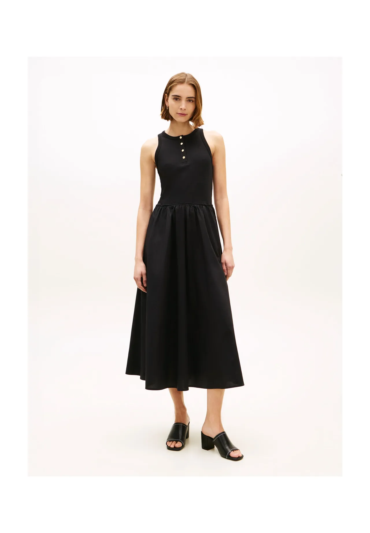 Ärmelloses Henley-Kleid im Materialmix