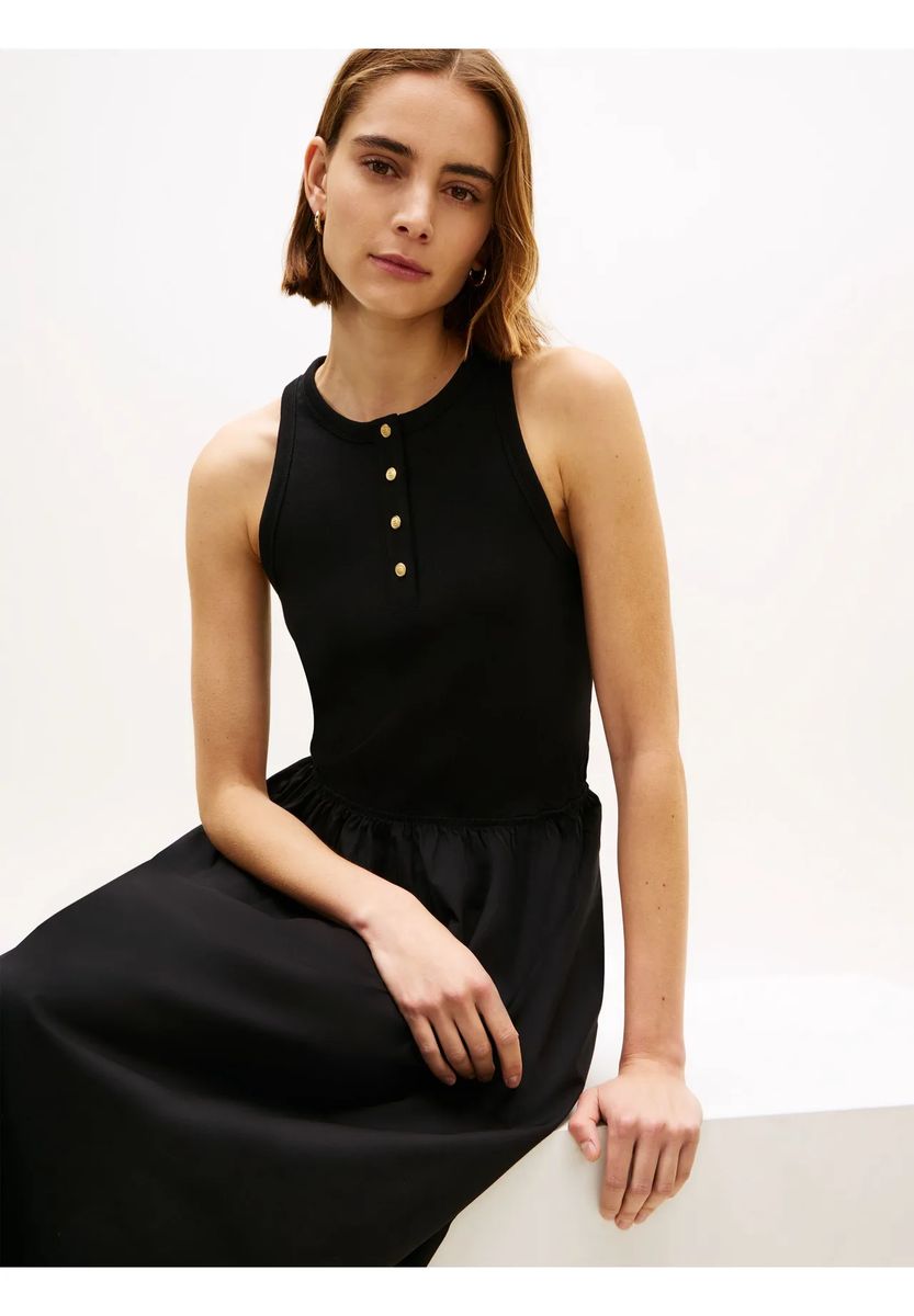 Ärmelloses Henley-Kleid im Materialmix