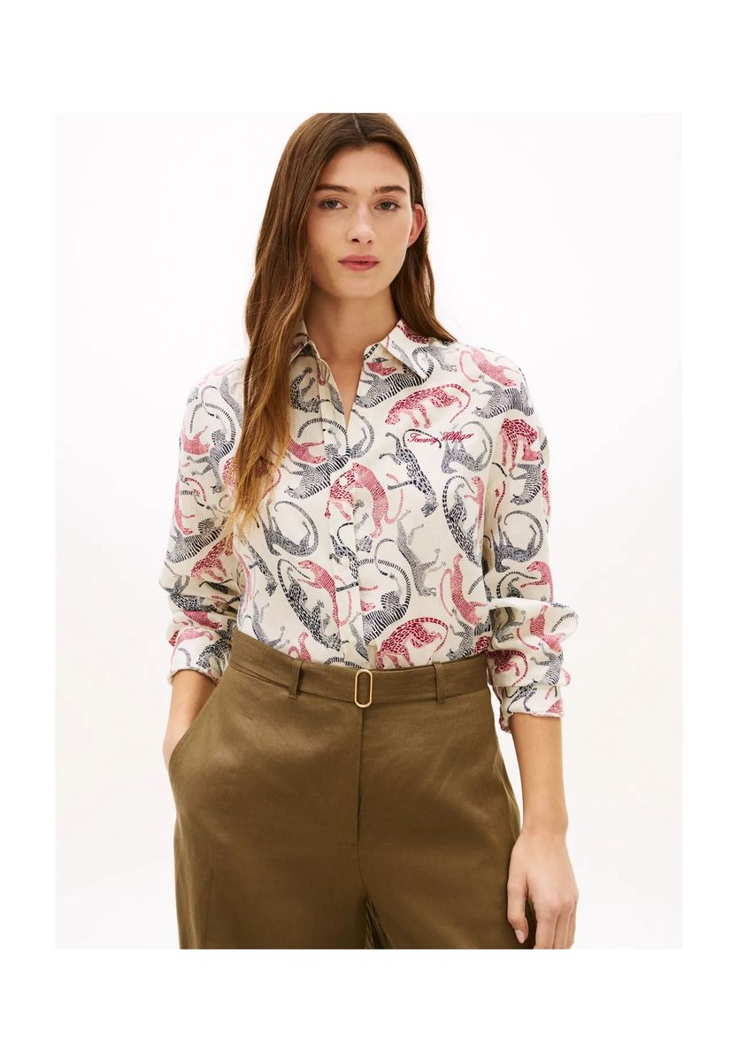 Leinenbluse mit Leoparden-Print