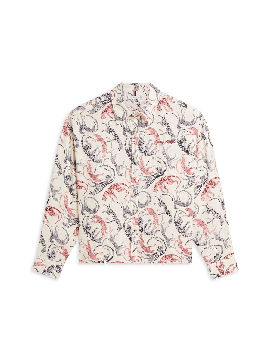 Leinenbluse mit Leoparden-Print