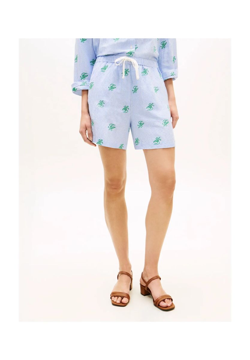Gestreifte Shorts mit Stickerei-Details