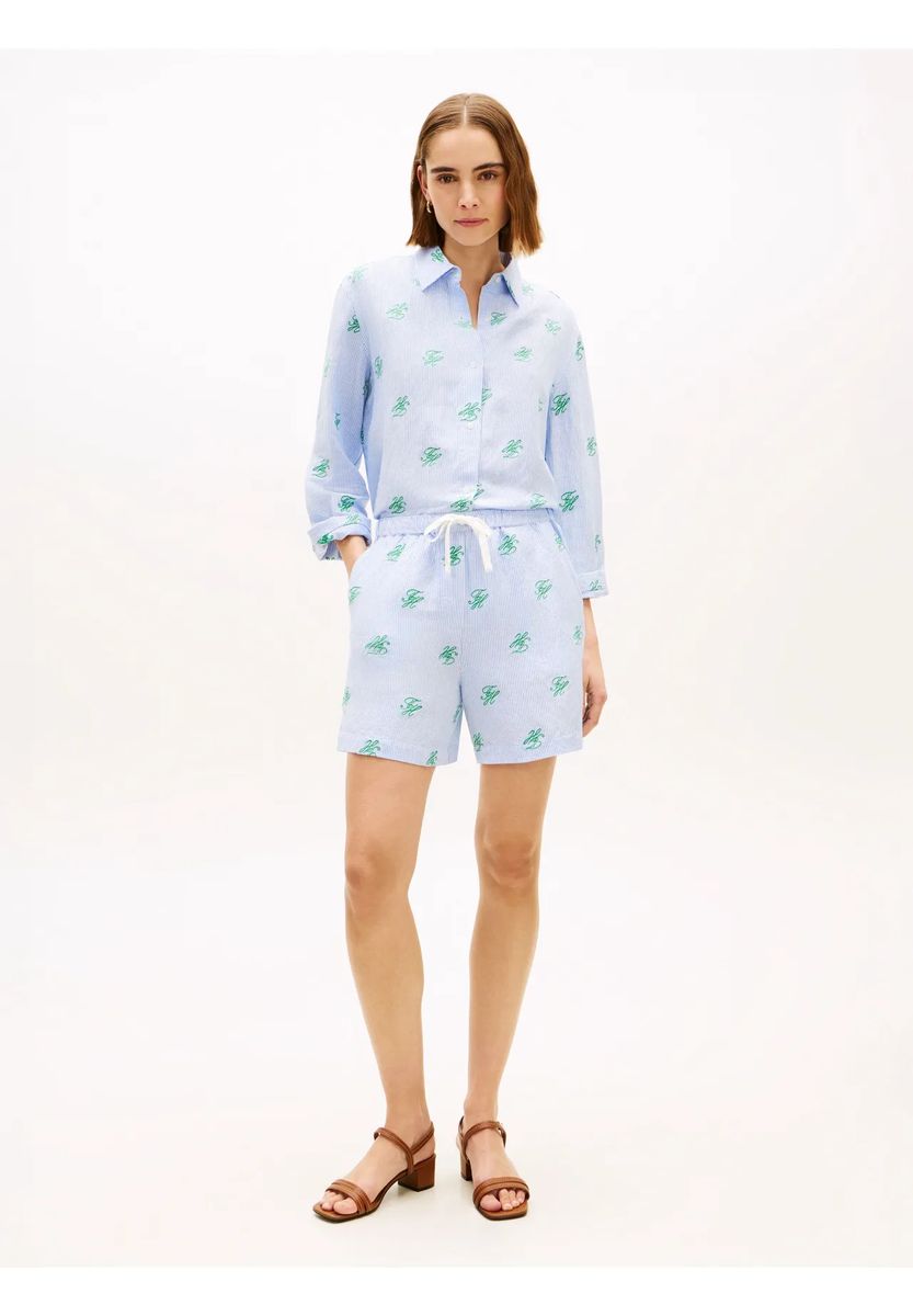 Gestreifte Shorts mit Stickerei-Details
