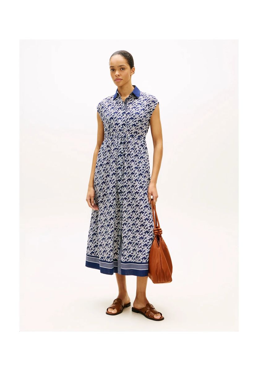 Hemdblusenkleid mit Seide und Monogramm-Print
