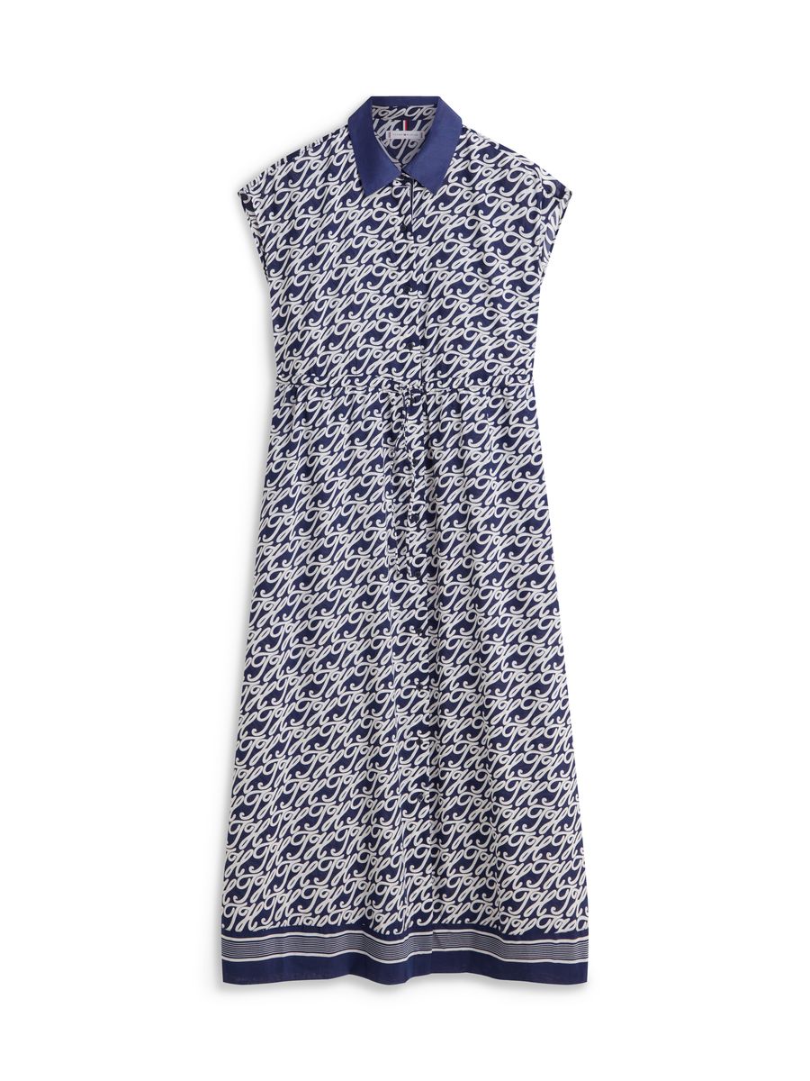 Hemdblusenkleid mit Seide und Monogramm-Print