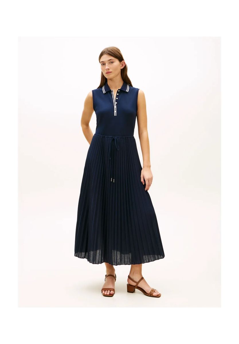 Ärmelloses Plissee-Polokleid in Midilänge