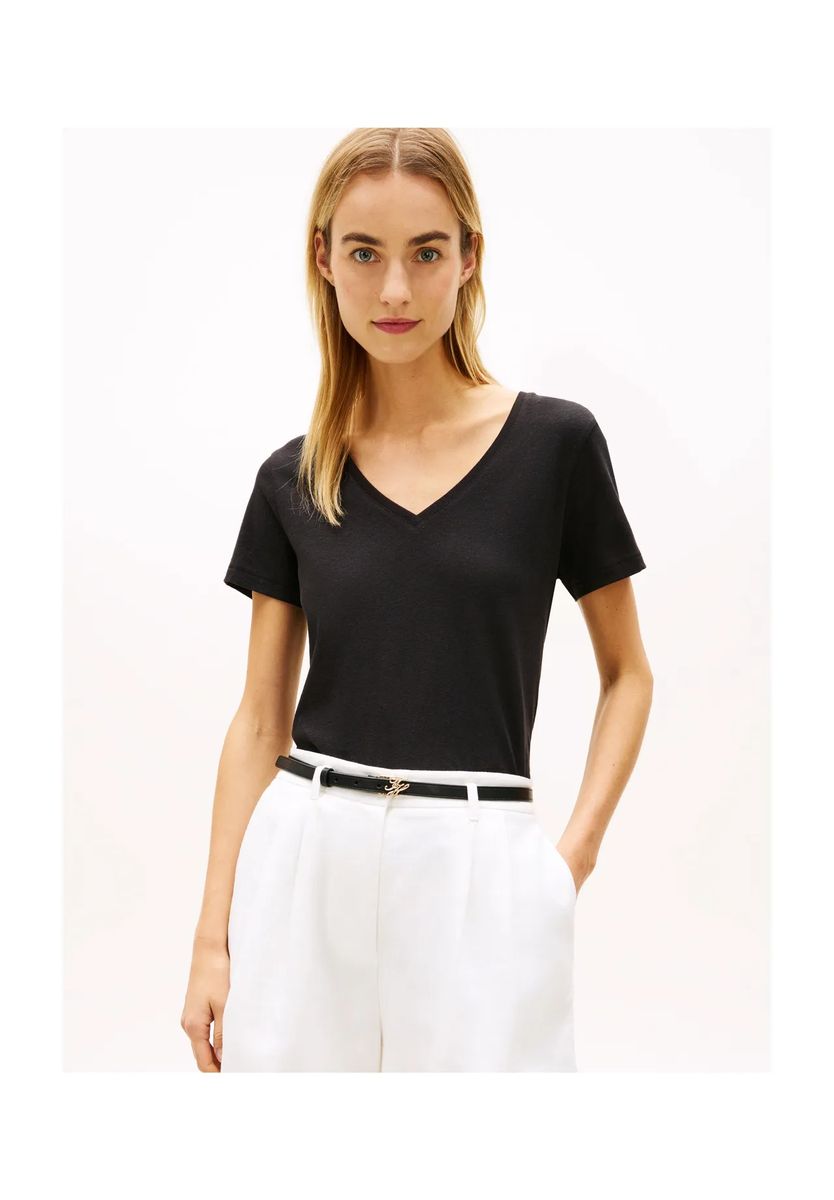 Essentielles V-Ausschnitt T-Shirt mit Leinen