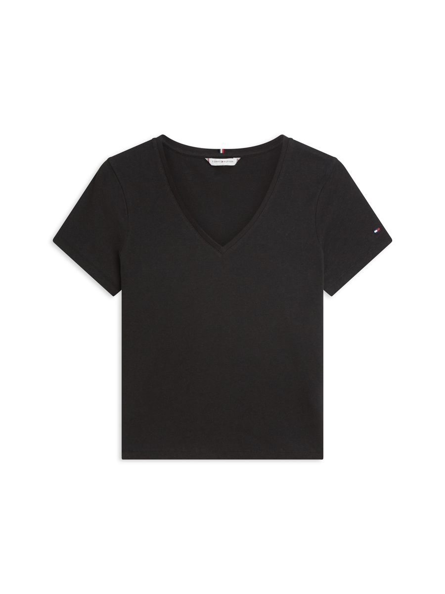 Essentielles V-Ausschnitt T-Shirt mit Leinen