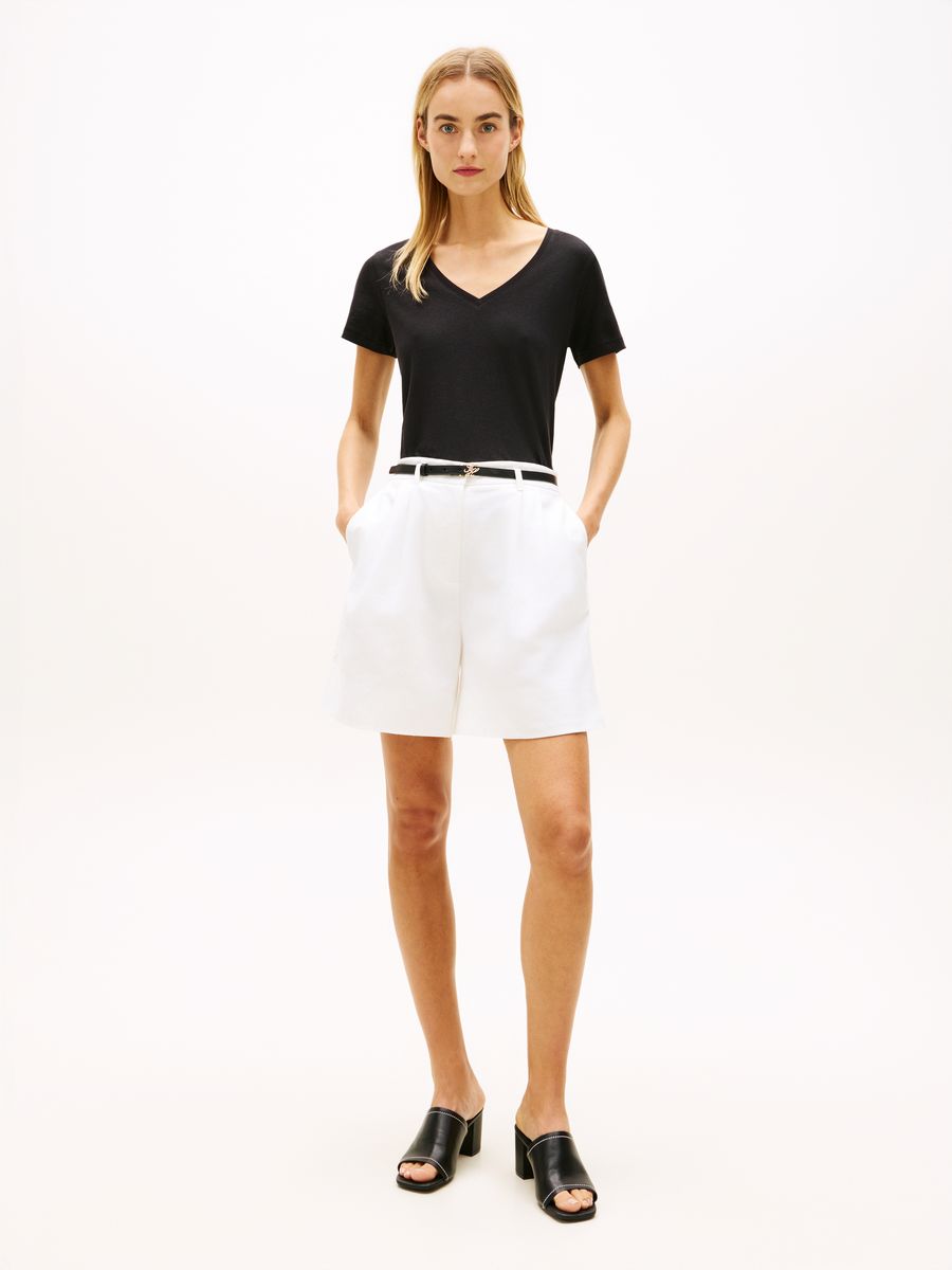 Essentielles V-Ausschnitt T-Shirt mit Leinen